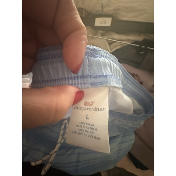 Vineyard Vines Swim Trunk Shorts Mens Large Blue Stripe Stretch Drawstring - Picture 7 of 7
